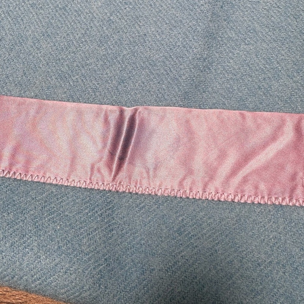 Vintage Blue Wool Blanket Lavender Satin Trim ‎ Mid Century Modern 62"x 65" - Picture 3 of 3
